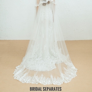 Drop Veil with Lace Around The Edges, Wedding Drop Veil with Lace Trim, Two layer Wedding Veil, Chapel Wedding Veil with blusher / Veil V26