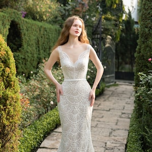 Fully Beaded Lace Mermaid Wedding Dress, Beaded Lace Wedding Dress, Luxury Bridal Dress Sparkly Lace, Modern Wedding Gown Lace / Dress 64