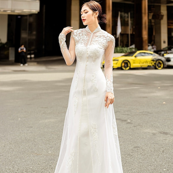 Superposición de encaje del vestido de novia, superposición de encaje del vestido de novia, topper del vestido de novia, mangas largas Topper del vestido de novia longitud del piso / Bolero 302