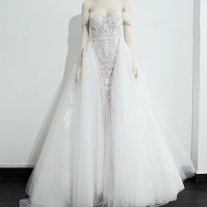 Removable Bridal Overskirt, Removable Wedding Dress Overskirt, Attachable Lace Wedding Dress Overskirt, Bridal Overskirt / Train 06