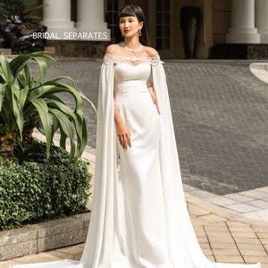 Off Shoulder Chiffon Wedding Cape, Off Shoulder Bridal Cape Veil, Chiffon Wedding Cape Veil / &quot;Cape 302&quot;