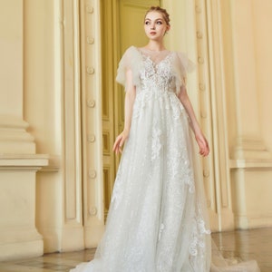 Lace Wedding Gown, Lace Bridal Gown, Sophisticated Wedding Dress with Lace, Tulle Wedding Dress, Conservative Bridal Dress / Dress 45
