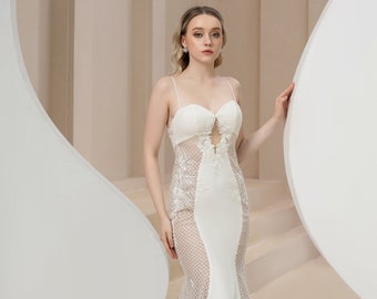 Lace Mermaid Wedding Dress, Mermaid Bridal Dress, Sheath Wedding Dress, Wedding Dress, Crepe Bridal Dress  / Dress Esma