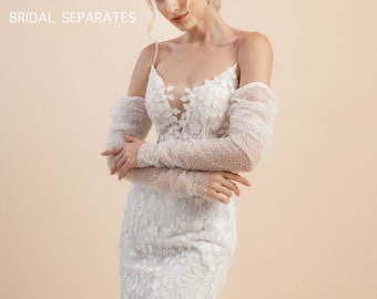 OFERTA/ Talla 0-2/ Mangas largas de novia relucientes, mangas de novia desmontables, vestido de novia con mangas de novia / "Mangas 322"