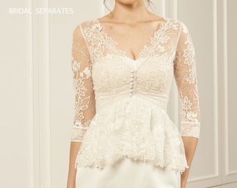 Wedding Dress Top, Bridal dress Topper, Lace Wedding Dress Topper, Lace Bridal Top, Long Sleeve Bridal Bolero  / "Bolero 20"