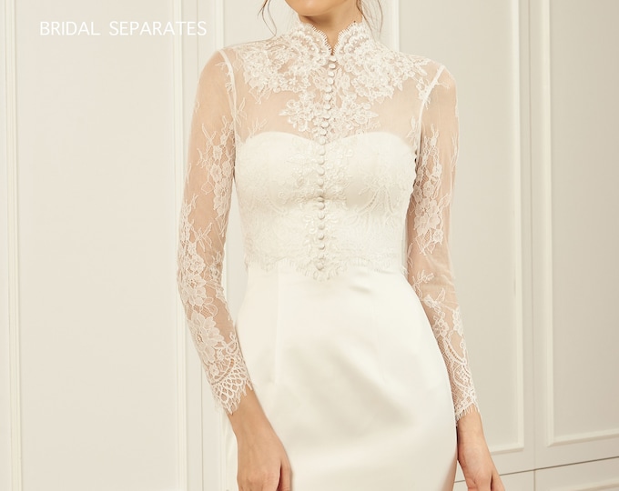 Long Sleeves Bridal Topper Wedding Dress, Lace Wedding Dress Topper ...