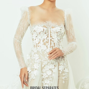 Light Ivory Lace Wedding Dress Topper, Long sleeves Lace Bridal Topper, Custom Long Sleeves Bridal Dress topper with Lace / &quot;Bolero 43”