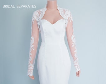 Lace Wedding Dress Bolero, Lace Bridal Bolero, Long Sleeve Wedding Topper, Long Sleeve Bridal Bolero Jacket  / "Bolero 09”