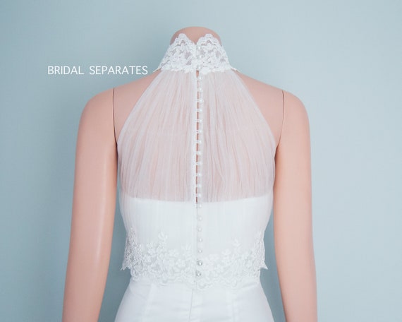 Bridal Dress Topper With Lace,, Bridal Top Lace Halter Neck