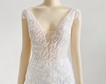 Cap Sleeves Mermaid Wedding Dress Lace, Cap Sleeves Straps Mermaid Wedding Dres, Bridal Dress Mermaid, Lace Mermaid Wedding Gown / Dress 079