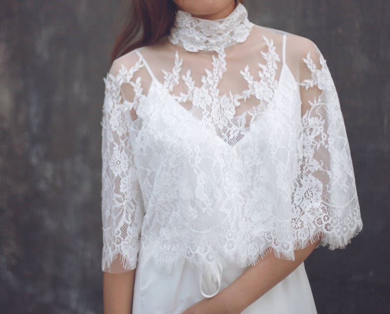 High Neck Lace Bridal Cape / 