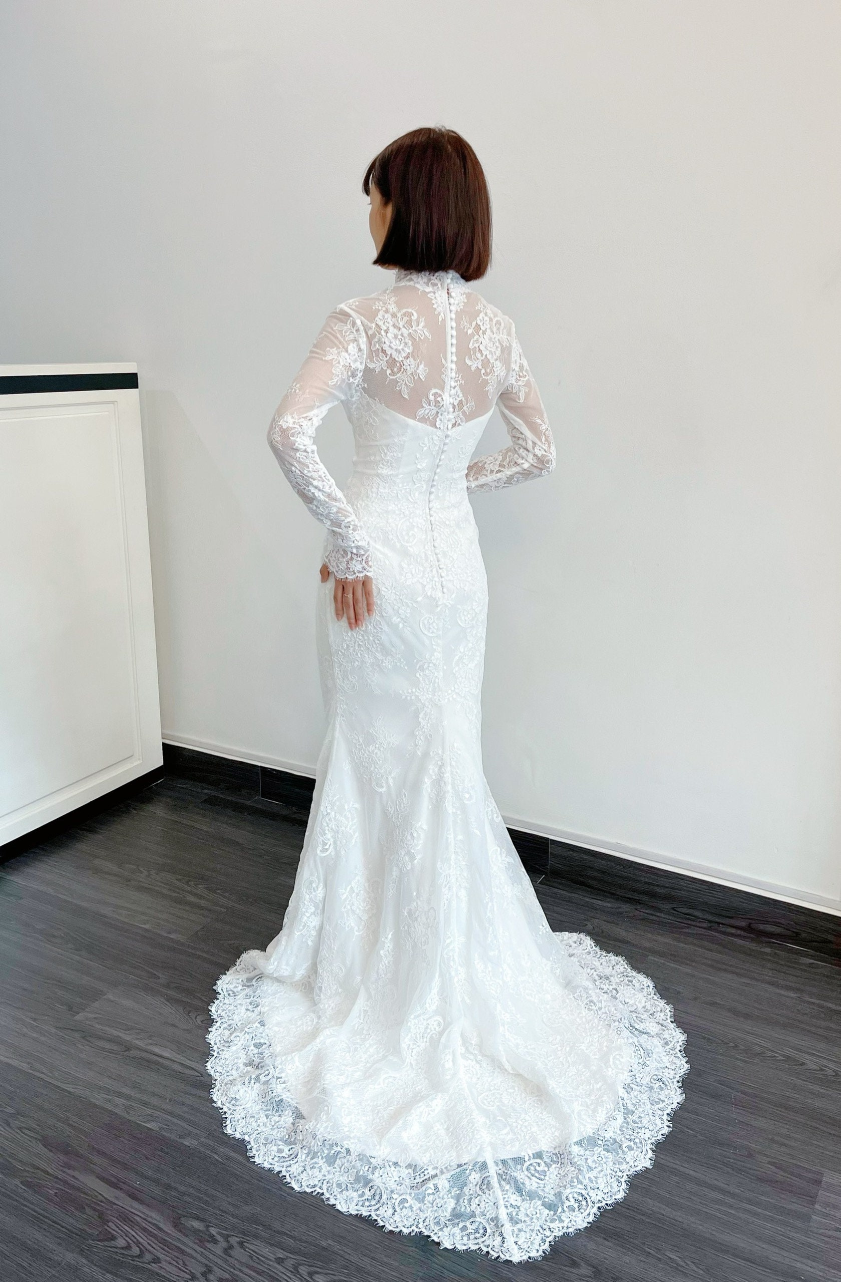 Chantilly Lace Bridal Dress Overlay, Lace Overlay for Bridal Dress, Long  Sleeves Bridal Coverup for Wedding Dress / Item Carol - Etsy