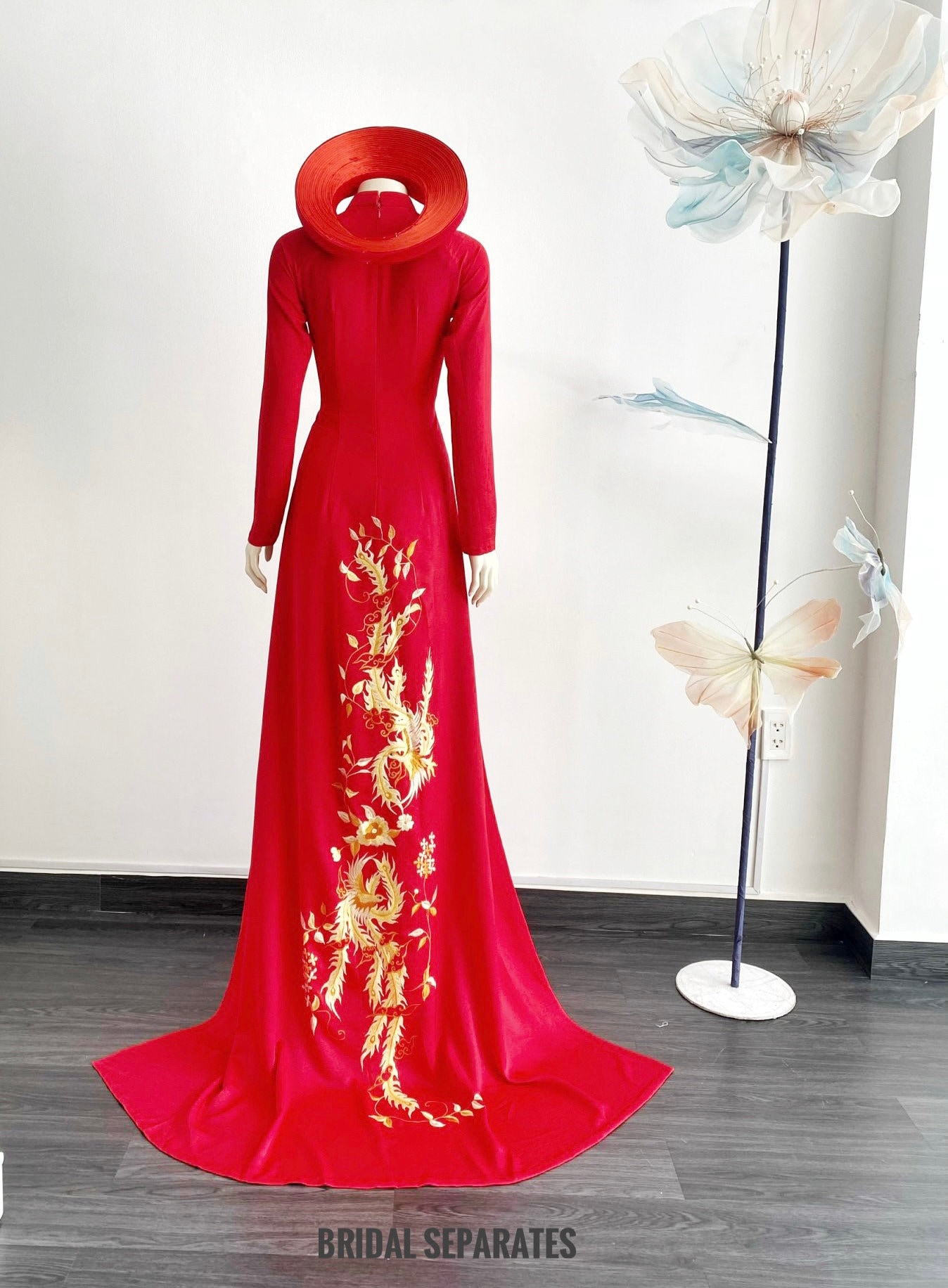 Red Phoenix Vietnamese Bridal Ao Dai, Red Ao Dai With