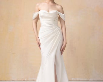 Mermaid Wedding Dress, Mermaid Bridal Dress with Slit, Satin Wedding Dress, Custom Bridal Dress, Silk Bridal Dress with Slit / Dress Navia