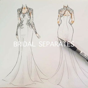 Personalized wedding dress sketch, custom wedding gown sketch, bridal sketch illustration, custom bridal illustration, fashion illustration