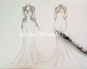 Buy Personalized Wedding Dress Sketch, Custom Wedding Gown Sketch