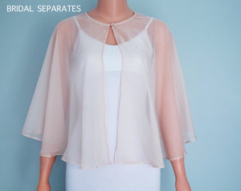 Chiffon Wedding Capelet, Chiffon Bridal Capelet, Bridal cape Bridal Cape, Chiffon Wedding Cape, Bridal Capelet / "Cape 210"