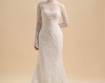 chinese dress ladies Sheath Long Sleeves Lace up Back Beach Wedding Dresses, Bridal Gown, MW741 main image 0