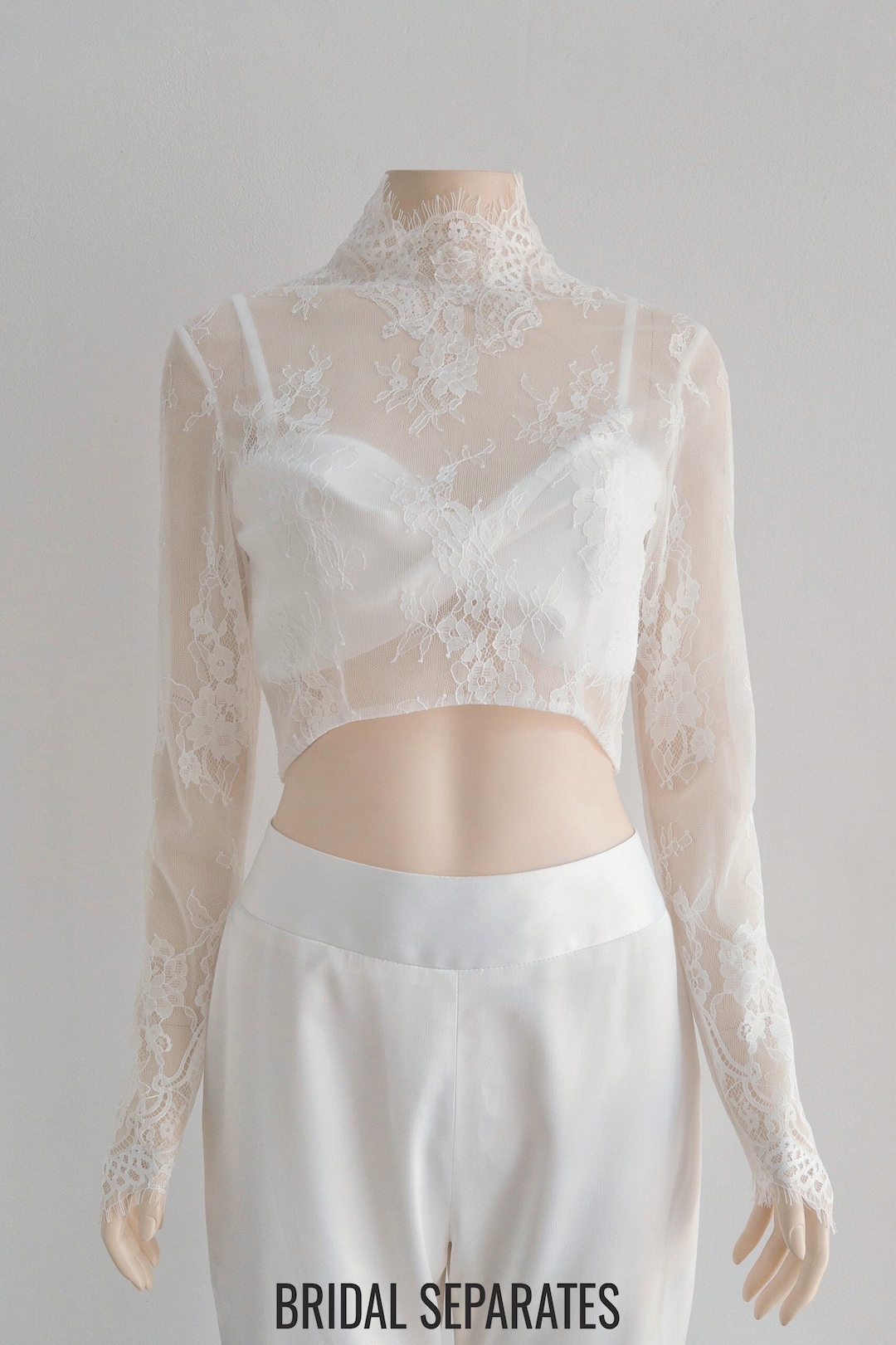 Lace High Neck Bridal Crop Top, High Neck Wedding Crop Top, Long — free download