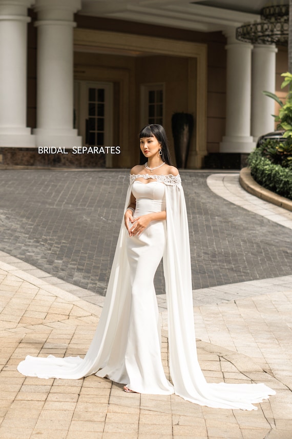 Wedding dress with shoulder cape top