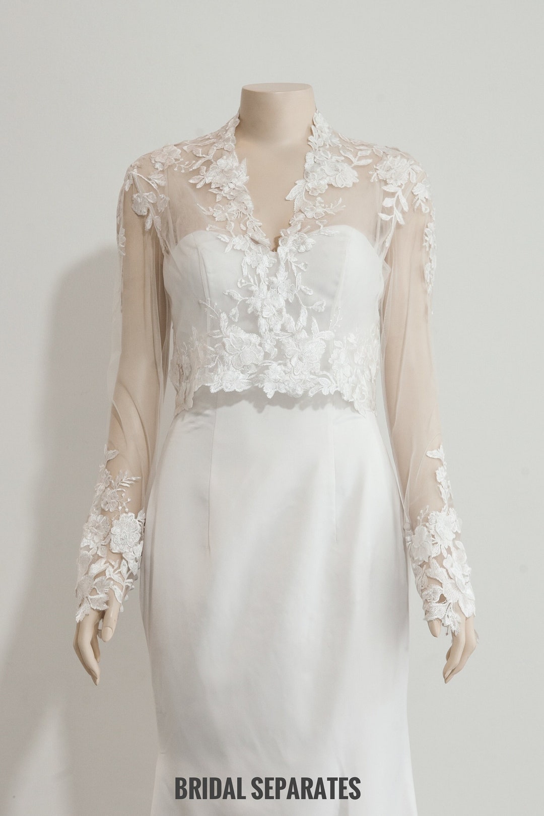 Lace Bridal Dress Topper, Custom Wedding Bolero ,bridal Cover up Long ...