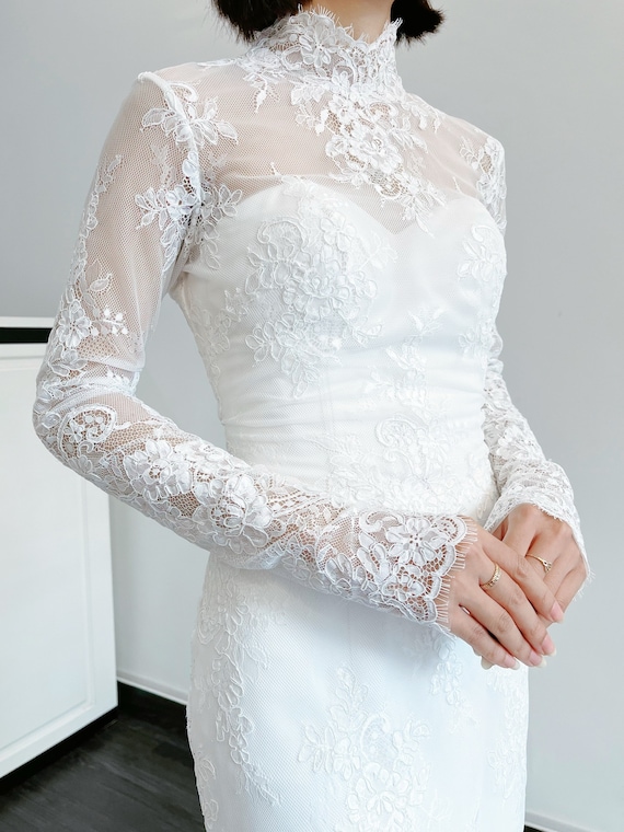 Chantilly Lace Bridal Dress Overlay, Lace Overlay for Bridal Dress, Long  Sleeves Bridal Coverup for Wedding Dress / Item Carol - Etsy