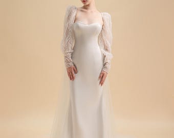 Chapel Bridal Cape Veil, Long Bridal Cape, Wedding Cape Detachable, Wedding Cape Veil, Custom Wedding Dress Sleeves/ item “Gabby”