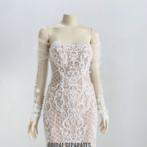 Tulle Bridal Long Sleeves, Lace Detachable Bridal Sleeves, Bridal Sleeves Wedding Dress / Sleeves 339