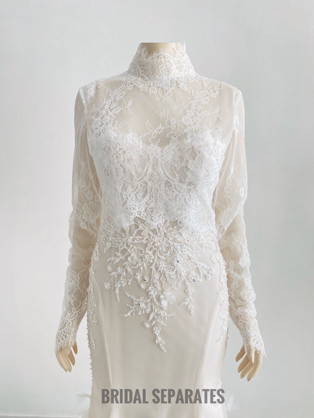 High Neck Wedding Dress Topper, Lace High Neck Bridal Topper, Wedding ...