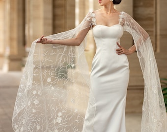 Lace Bridal Cape Sleeves, Lace Cape Sleeves, Bridal Cape Veil, Sleeves  Cape, Detachable Bridal Straps, Detachable Wedding Dress 
