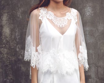 Bridal Separates, Custom Bridal Separates, Wedding Dress Cape ,Bridal Capelet, Wedding Dress Capelet, Lace Wedding Bolero / "Cape 88"