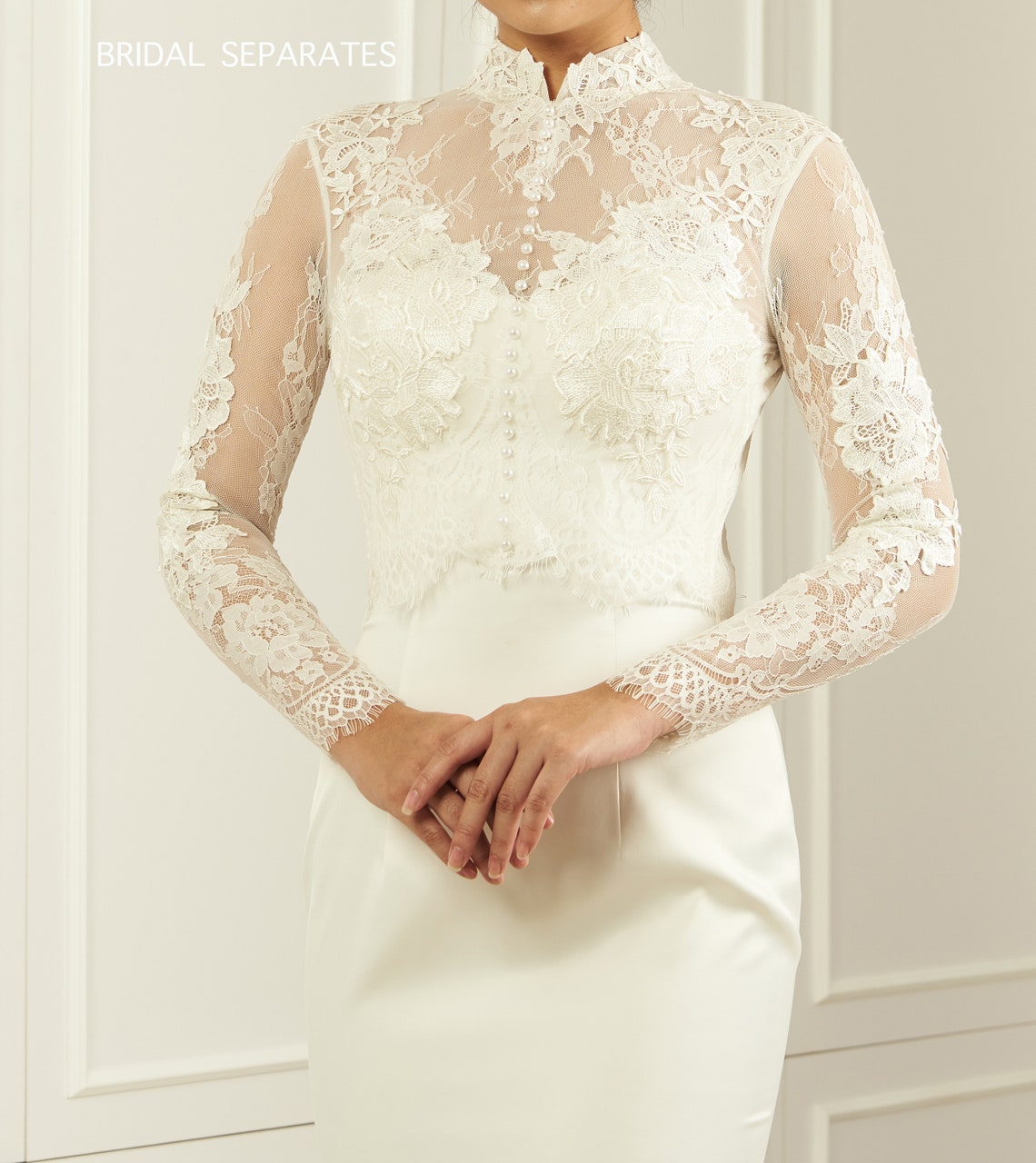 High Neck Bridal Topper Wedding Dress, High Neck Wedding Dress Topper ...
