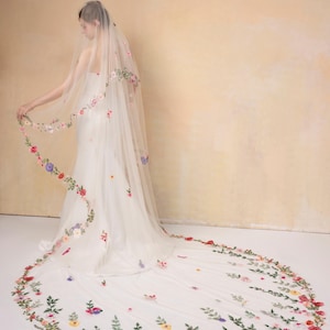 Two Tiers Cathedral Veil, Embroidery Veil, Bridal Drop Veil, Bridal veil, Wedding veil, Flower Bridal Veil, Custom Wedding Veil/ Veil 52