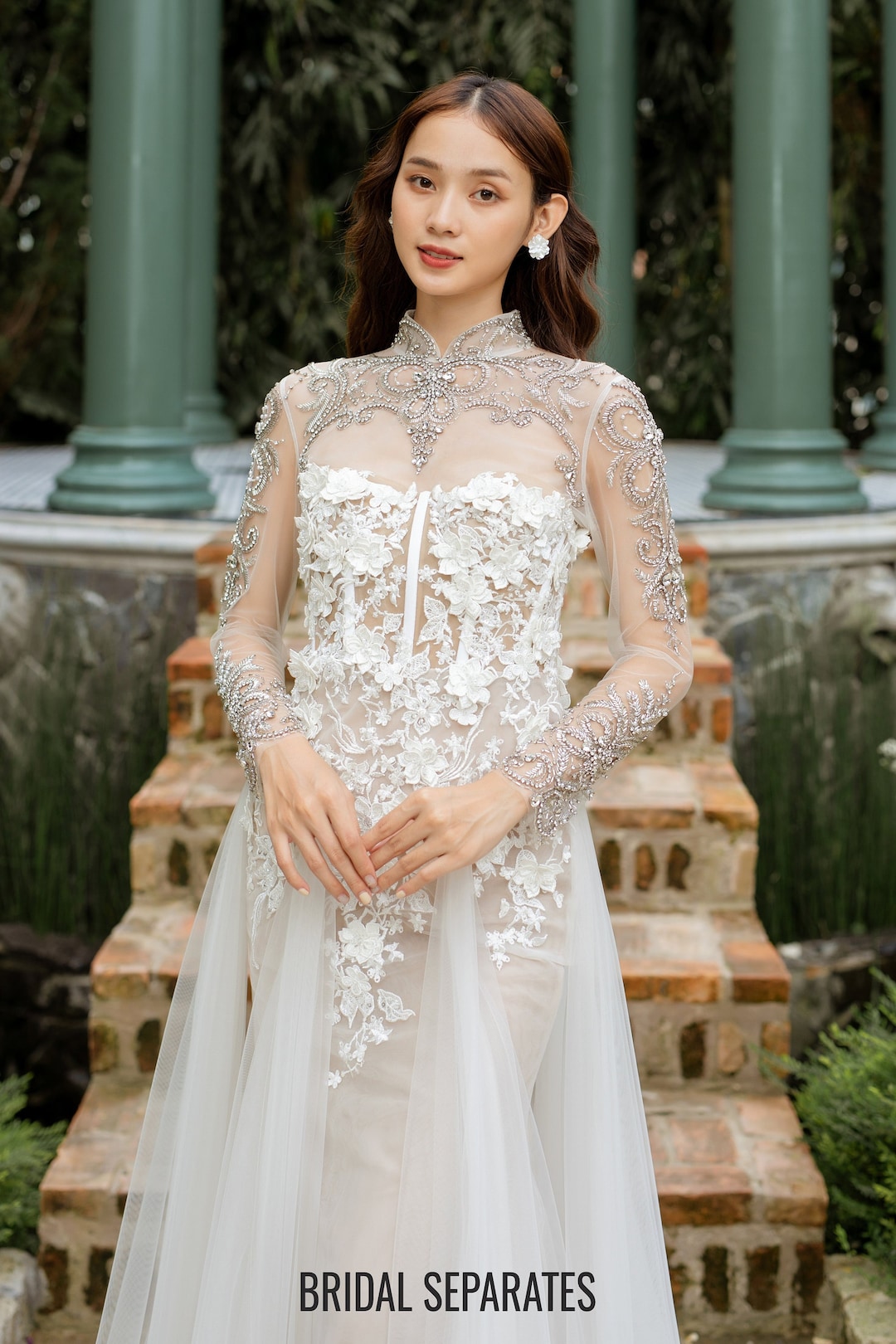 High Neck Bridal Topper With Crystals , High Neck Wedding Dress Topper ...