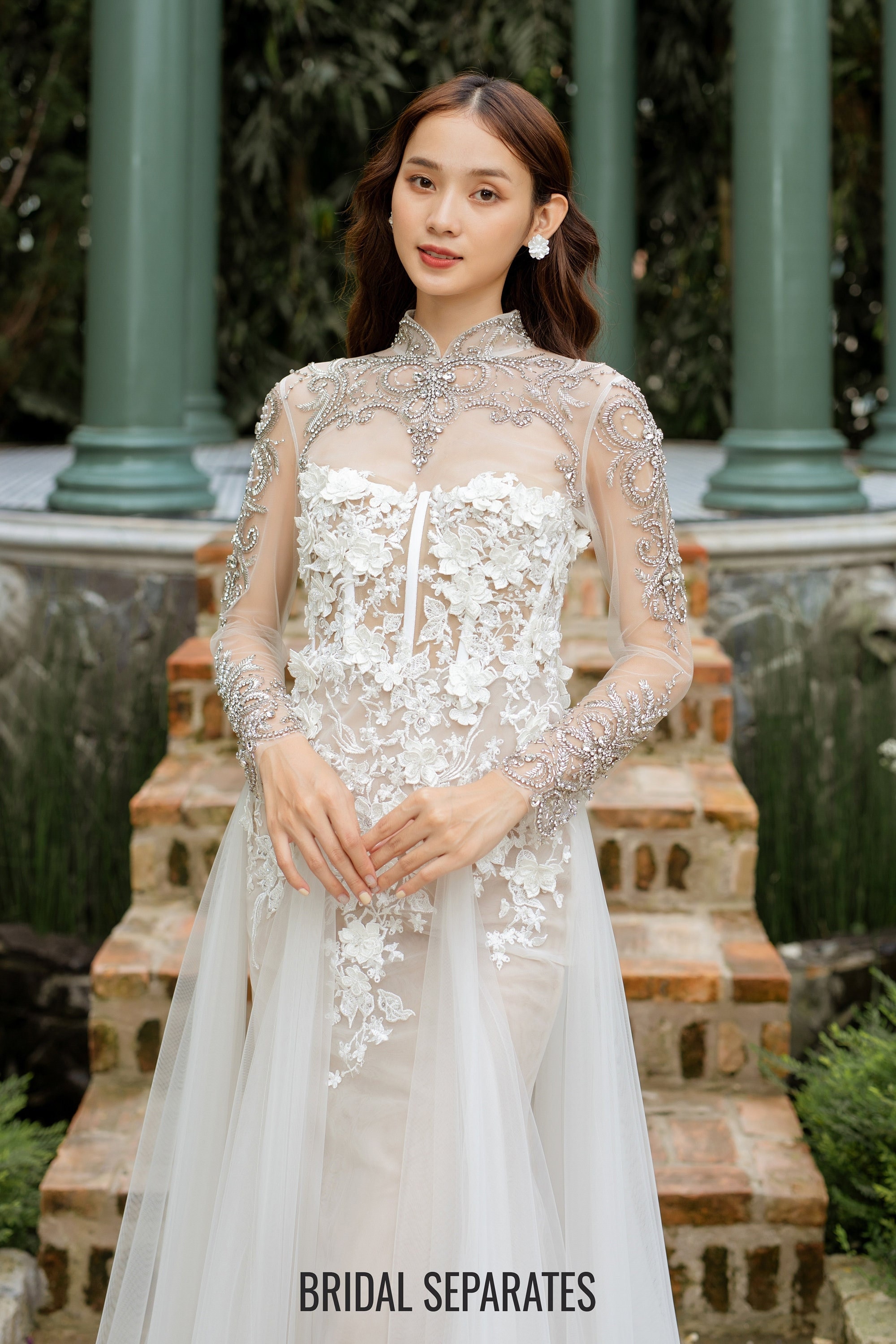 knee length dresses for ladies 3-D Flower Applique Mermaid Mesh Wedding Gown Detached Mesh Layer GLGL3014