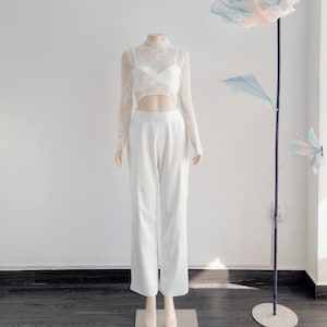 Bridal Trousers, Satin Pants for Wedding, White Pants Bridal, Straight Trousers for Wedding, Custom Pants for Bridal Outfits / Pants 01