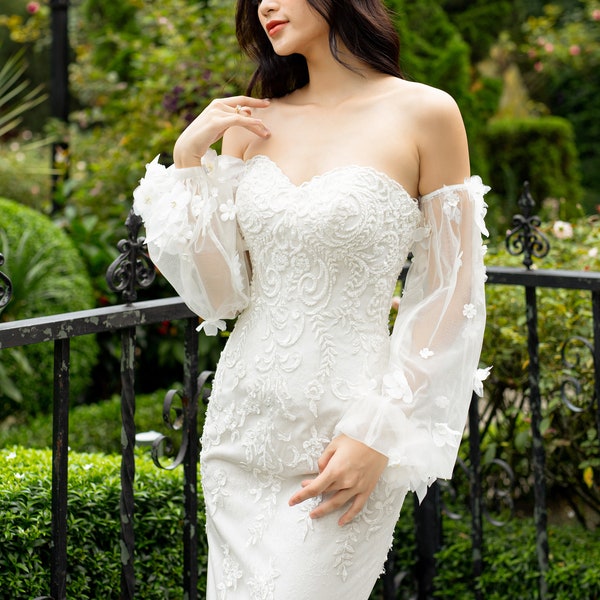 Off Shoulder Bridal Sleeves, Wedding Dress Sleeves Removable, Custom Bridal Sleeves Detachable, Sleeves for Wedding Dress / Sleeves 302