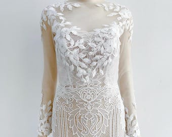 Lace Wedding Topper, Lace Bridal Topper, Long Sleeve Wedding Topper, Long Sleeve Bridal Top, Long Sleeve Bridal Bolero  / "Bolero 02"