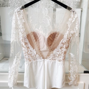 Lace Bridal Bodysuit, Long Sleeve Bridal Bodysuit, Wedding Separates ...