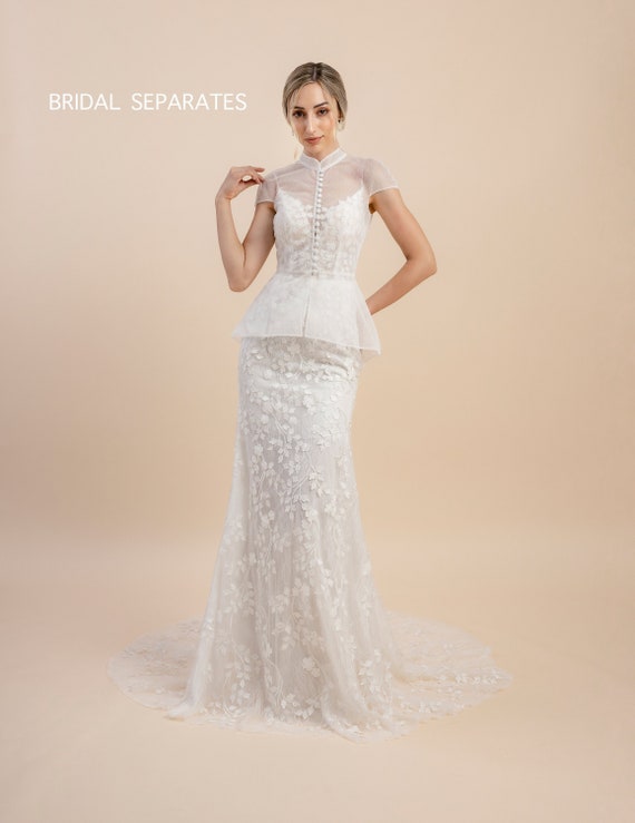 Peplum lace wedding dress outlet