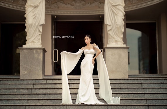 Chiffon Bridal Cape Sleeves Chiffon Cape Sleeves Bridal Cape Veil Detachable Sleeves Cape Detachable Bridal Straps cape 129 Etsy