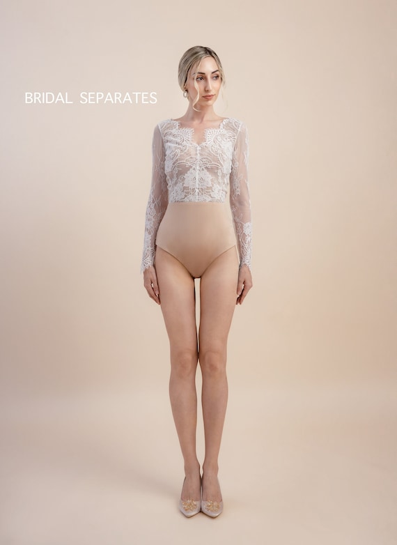 Lace Bridal Bodysuit, Lace Bodysuit Wedding, Wedding Bodysuit Long Sleeves,  Custom Wedding Bodysuit, Nude Bridal Bodysuit/ Bodysuit 32 