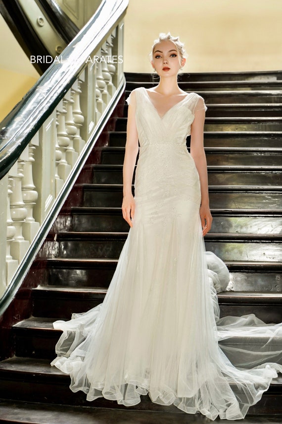 sample sale wedding dresses Peony a deep open back SAMPLE SALE/ Size Small/Tulle Wedding