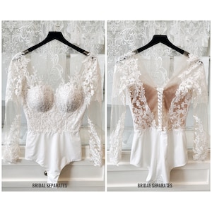 Lace Bridal Bodysuit, Long Sleeve Bridal Bodysuit, Wedding Separates Bodysuit, Lace Wedding Bodysuit, Lace Off White Bodysuit / &quot;Bodysuit 39