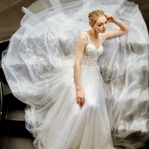 Sweetheart Ball Gown Wedding Dress, Sweetheart A line Wedding Dress with Lace, Sparkling Ball Gown Bridal Dress with Lace / Dress 44