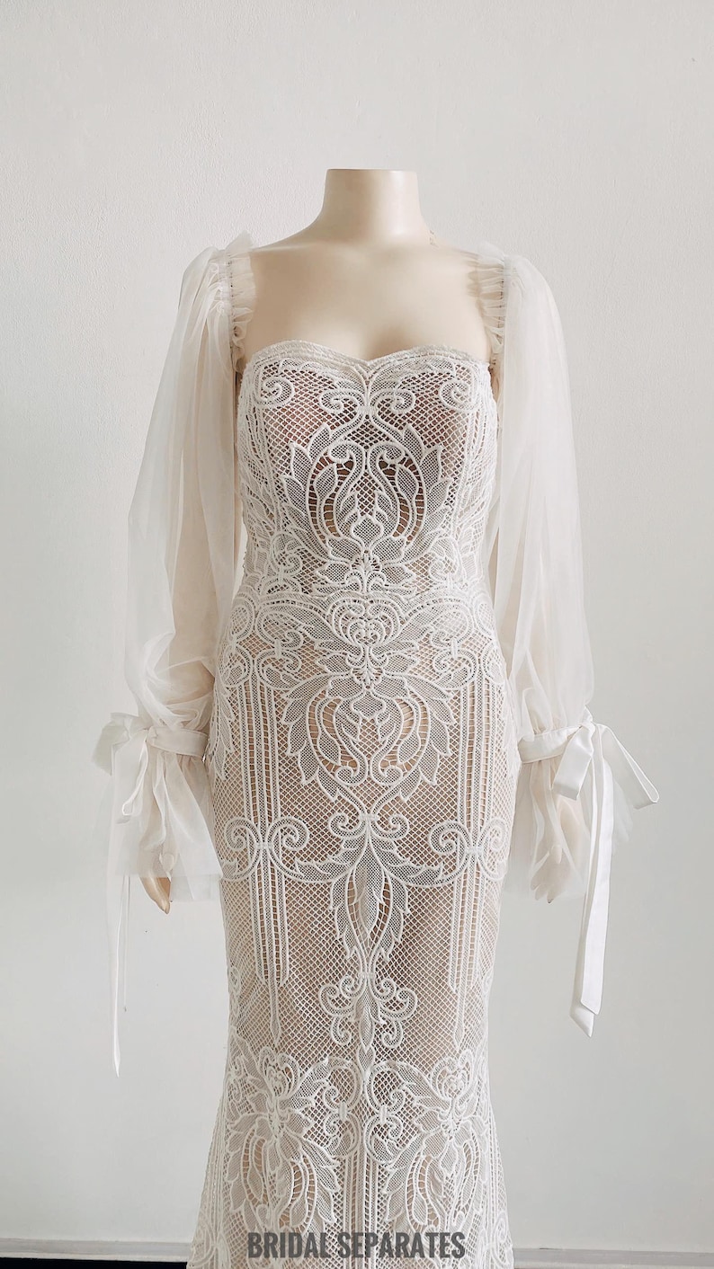 Wedding Dress Sleeves Detachable, Long Sleeves Detachable Bridal, Add On Bridal Sleeves, Custom Wedding Sleeves, Custom Sleeves / code 281 Plain tulle
