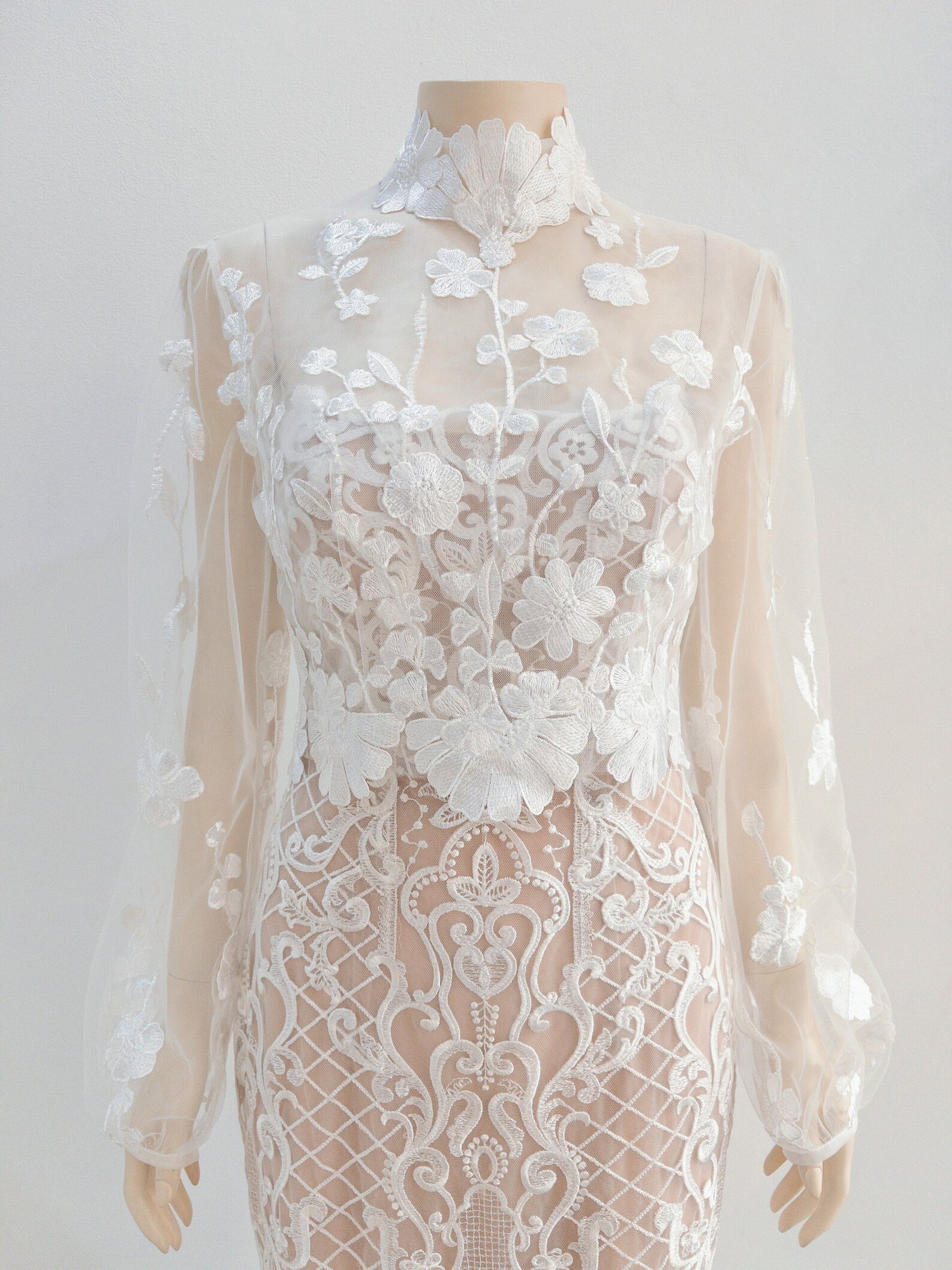 Lace High Neck Wedding Dress Topper, Long Sleeves Lace Bridal Topper ...