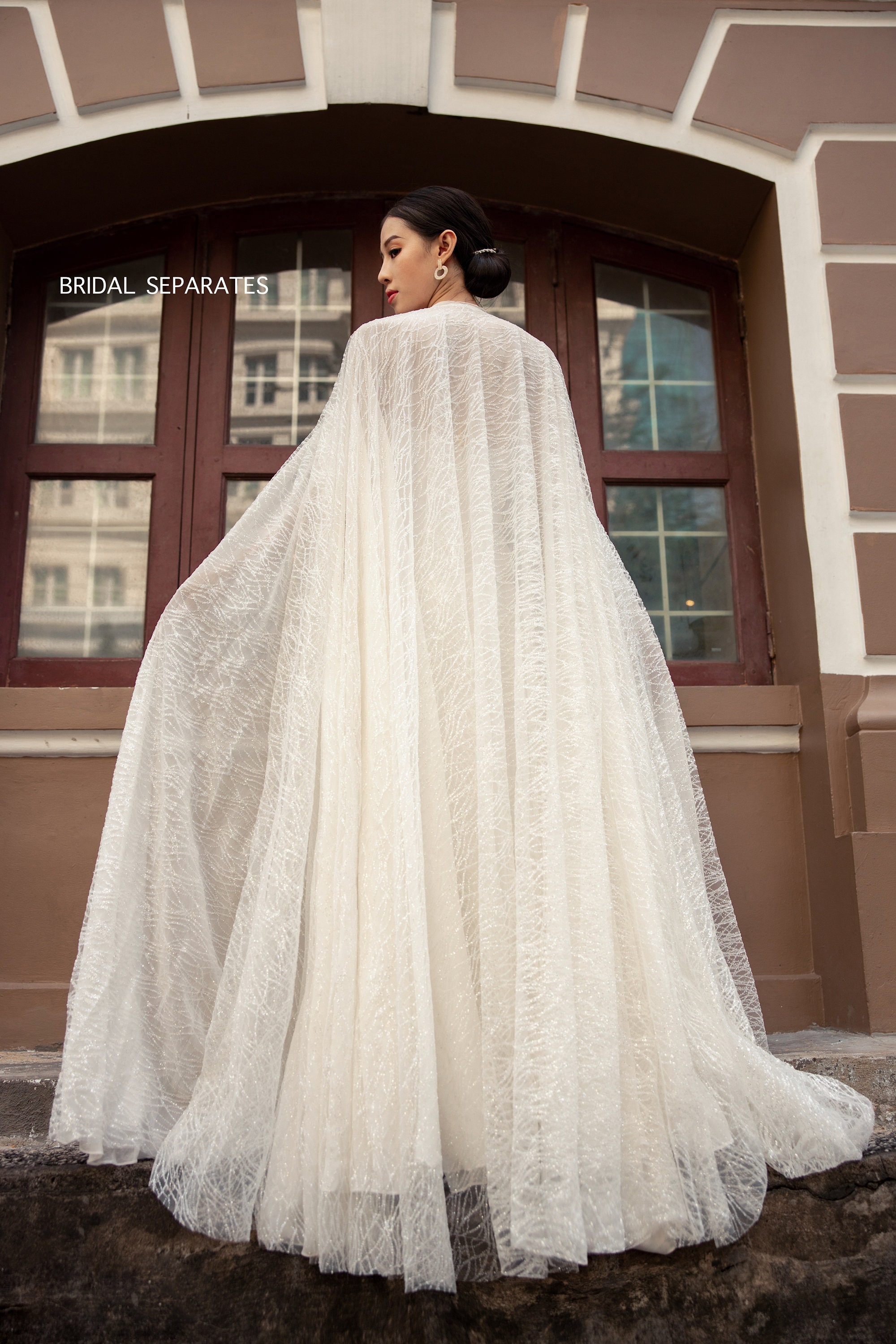 Bridal Cape Veil With Crystals And Pearls
