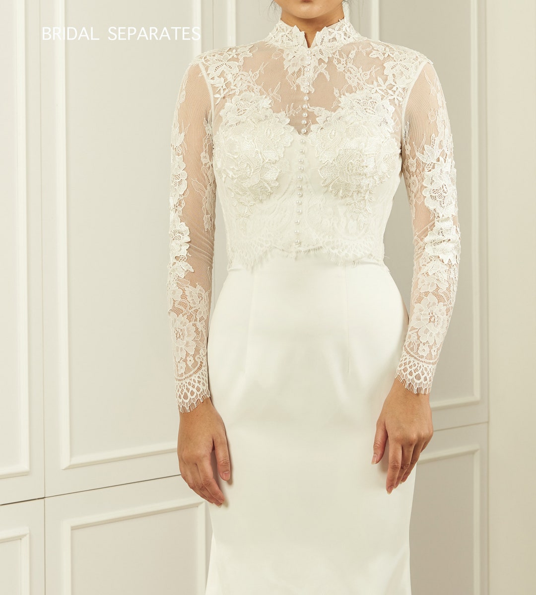 High Neck Bridal Topper Wedding Dress, High Neck Wedding Dress Topper ...