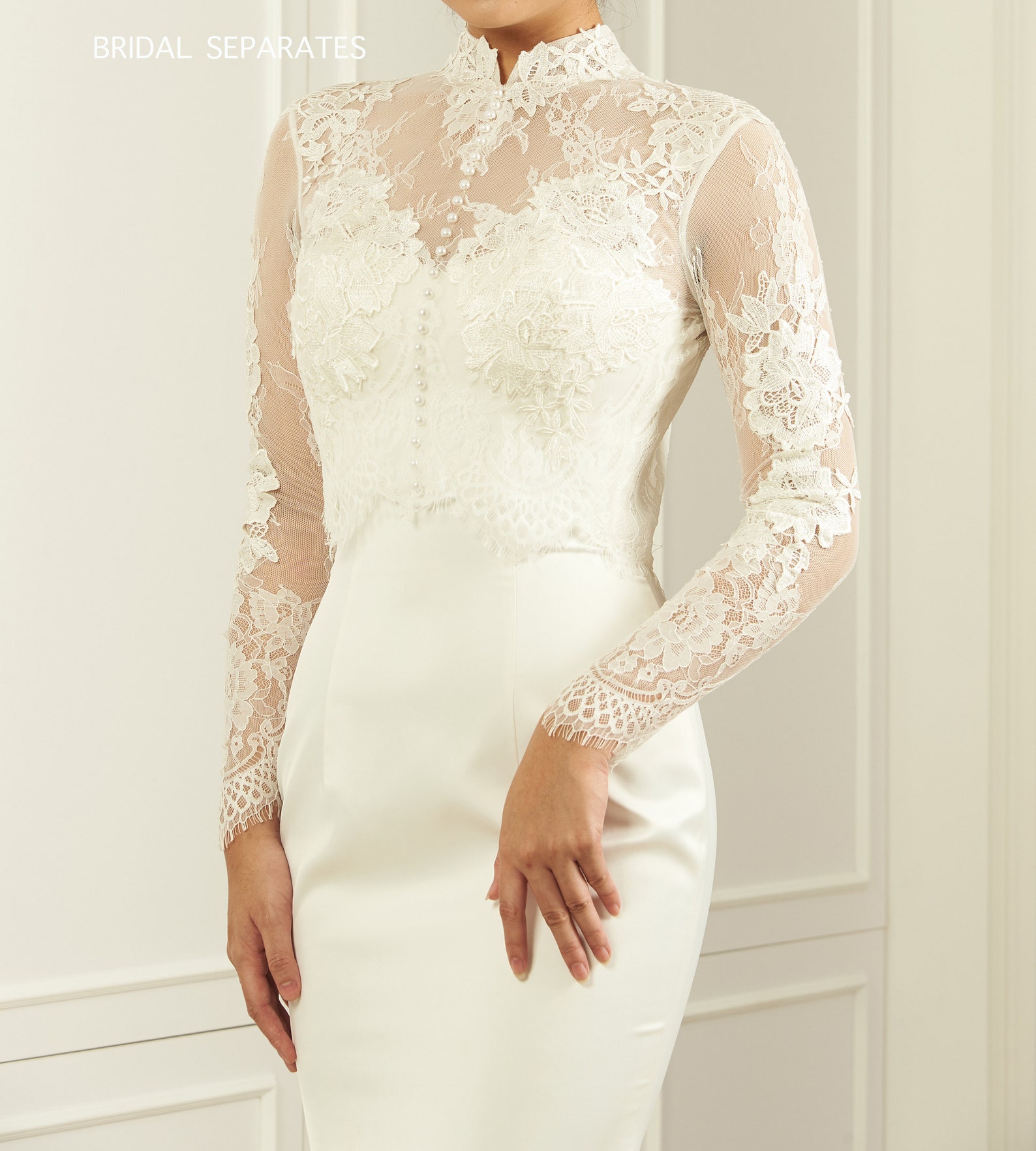 High Neck Bridal Topper Wedding Dress, High Neck Wedding Dress Topper ...